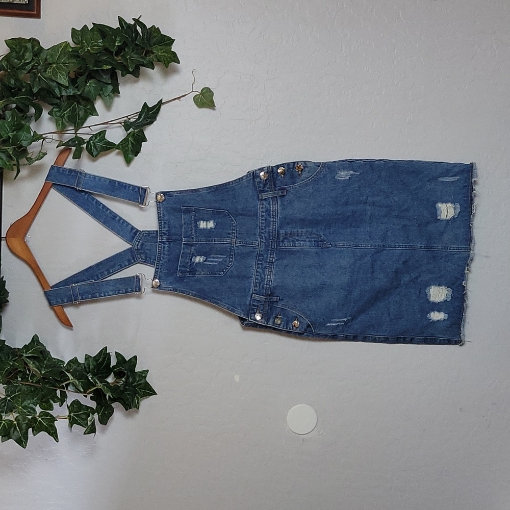 ANNA KACI Distressed Overall Bib Dress M